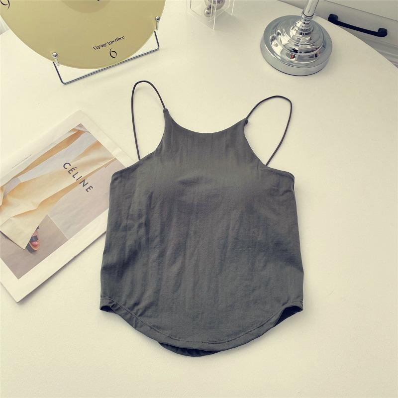 Chic white small camisole women's inner summer bottom belt chest pad outside sleeveless short top