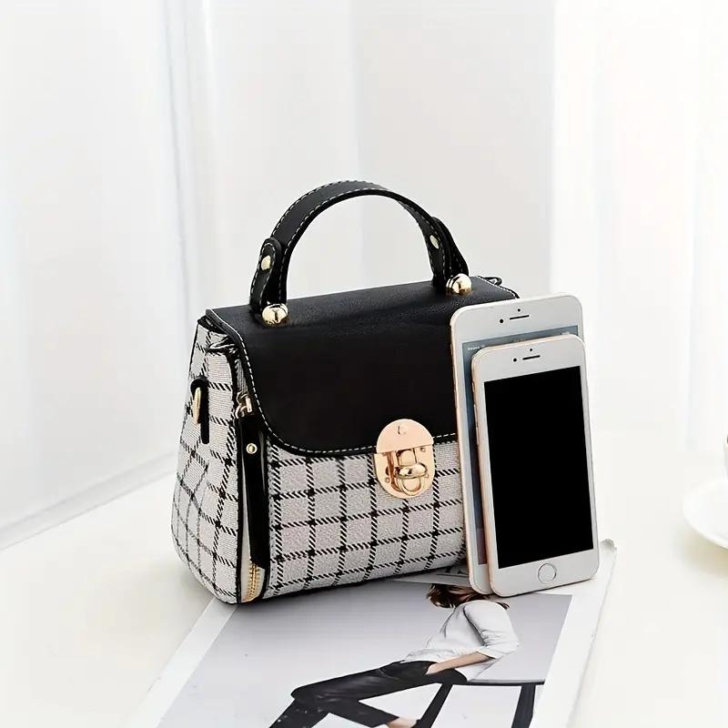 Borsa a tracolla alla moda da donna con patta in pelle PU, borsa a tracolla semplice a quadri, borsa a tracolla piccola e pochette