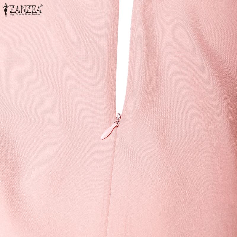 ZANZEA Women Elegant Square Collar Casual Sleeveless Pleated Dress