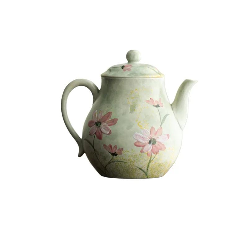 

Європейський * Керамічний чайник з ромашками з ручним розписом, один горщик, побутовий чайник, вишуканий чайний набір великої місткості