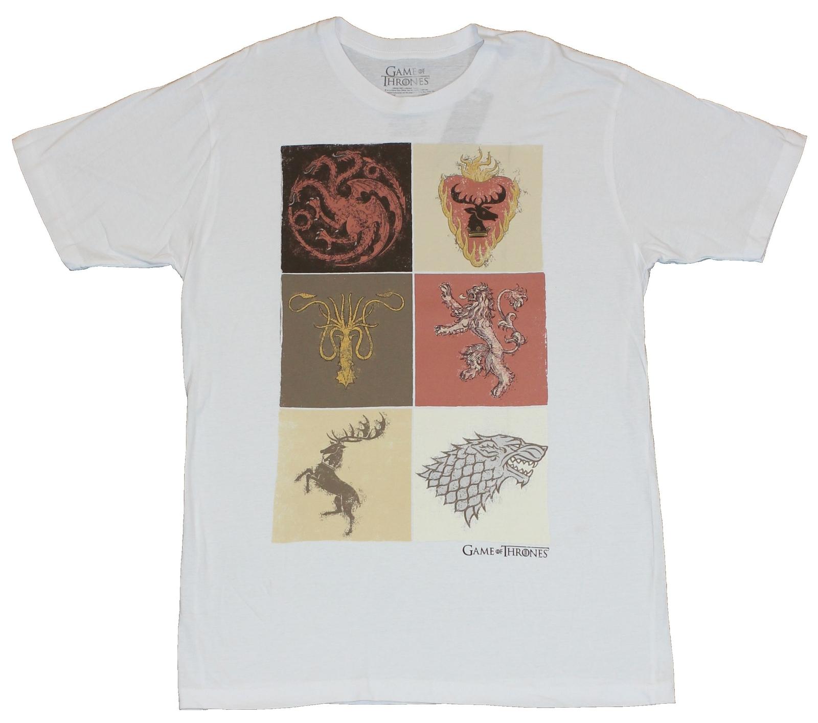 Game of Thrones Adult New T-Shirt - Colorful Six Square Houses Crest Pic S
