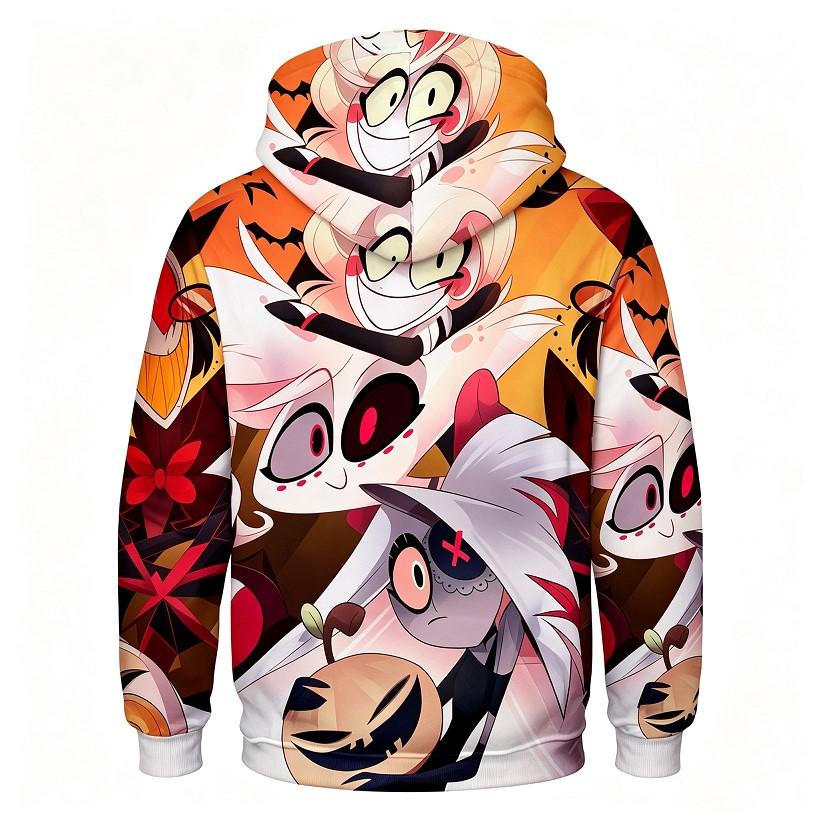Hazbin Hotel Multi‑Character Halloween Hoodie, Men 3D Print Pullover Hooded Sweatshirt Long Sleeve Kangaroo Pocket Fan Merch Top