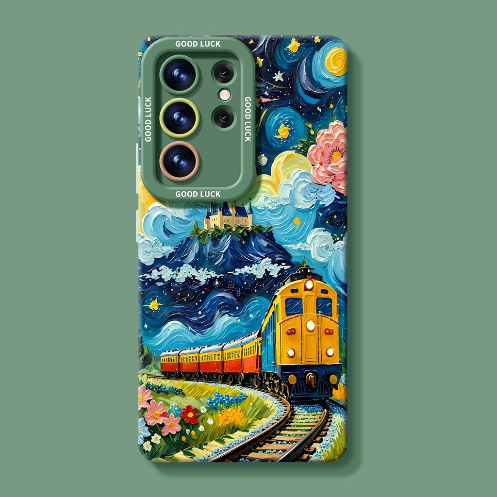 Applicable To Samsung S26ultra Mobile Phone Case Oil Painting Train S25/24plus Summer S23 Silicone All-inclusive S22 Sets