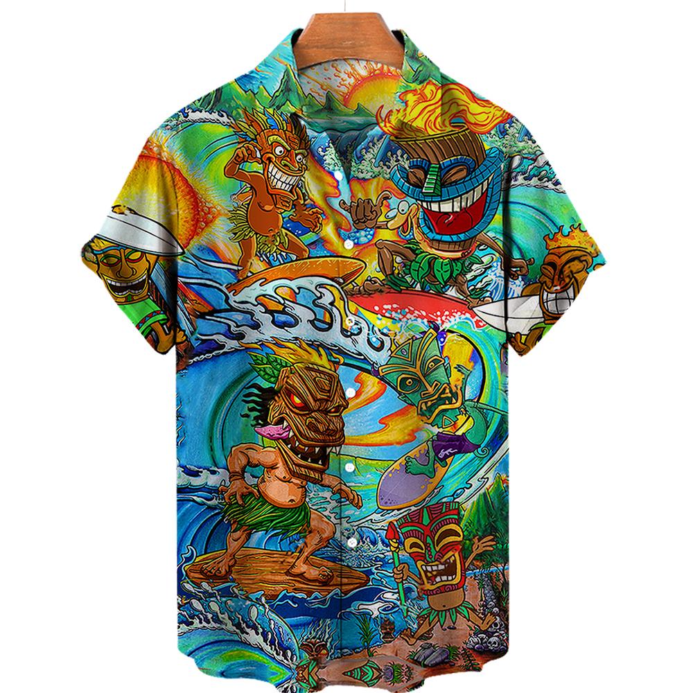 Herrenhemd Tropischer Strand 3D-Druck Herrenbekleidung Sommer Tiki Lässig Hawaii Strand Hawaiianische Harajuku Mode Urlaubshemd