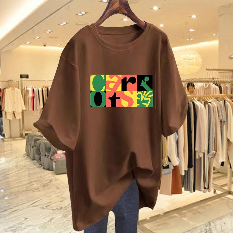 

Dark green t-shirt women s short sleeves 2025 summer new large version loose medium and long t-shirt alphabet top tide XXXL