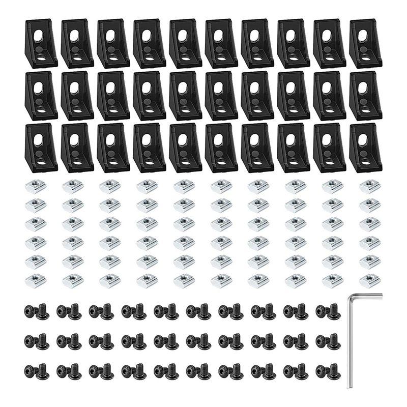 A74E-T Slot Nuts And Bolts Included In 30 Set 2028 Aluminum Profile Black Right Angle Corner Bracket Kit