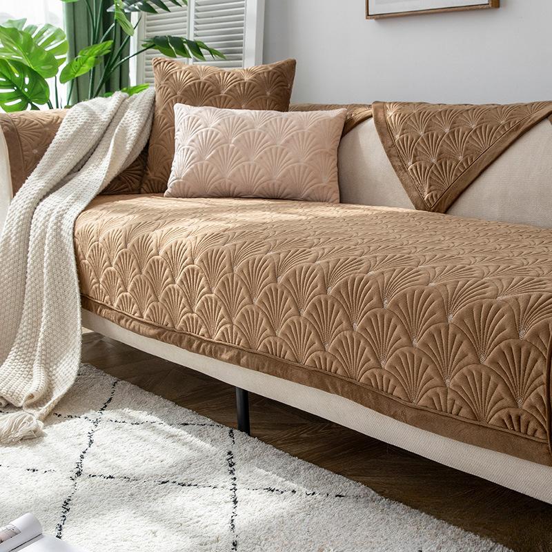 Four Seasons Universal Non-Slip Winter Plush Thickened Solid Color Sofa Cushion Nordic Simple Sofa Cover Slipcover