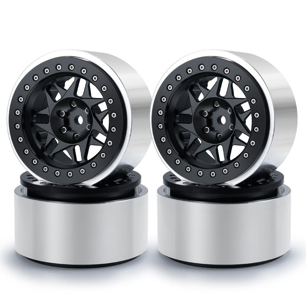 TRZX 2.9" Beadlock Wheel Rims, Aluminum Rim Hubs for Axial 1/6 SCX6 AXI05000 AXI05001 RC Crawler Cars (4-Piece Black)