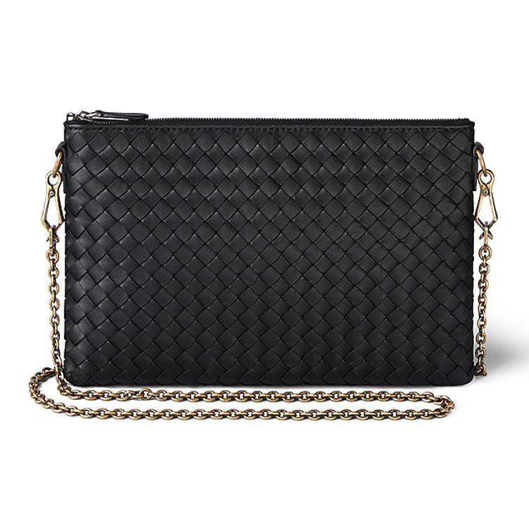 

Bottega Veneta BV Woven Chain Zip Closure Lambskin Brass Handheld Crossbody Shoulder Bag Women bags Black 510282VO0AD1000 Basic Set (Bag+Dust Bag)