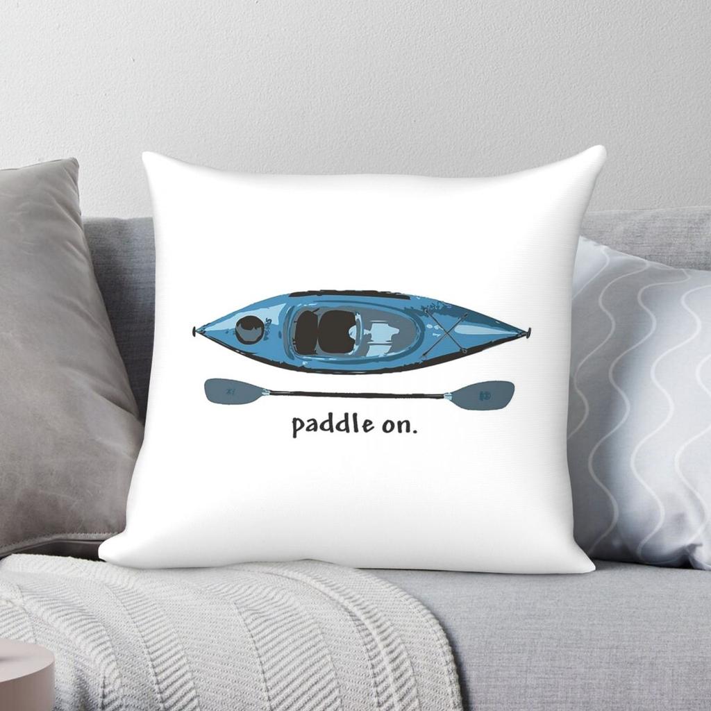 Blue Kayak With Paddle Square Pillowcase Polyester Linen Velvet Creative Zip Decorative Throw Pillow Case Home
