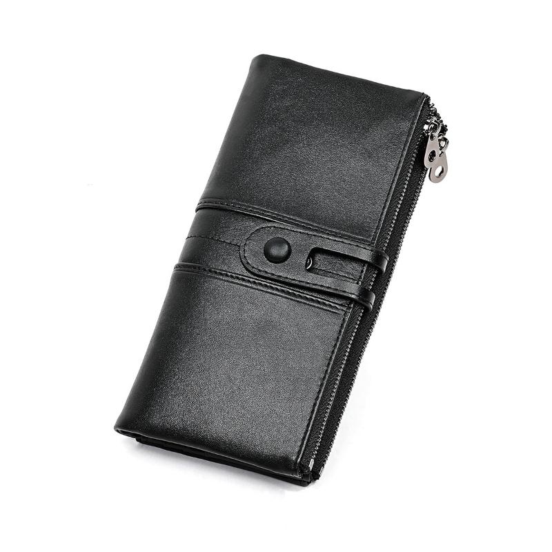Woman/Men Long Wallet Genuine Leather RFID Anti-fraud Multi Functional Card Holder Coin Purse Vintage Male Zipper Money Bag Clutch