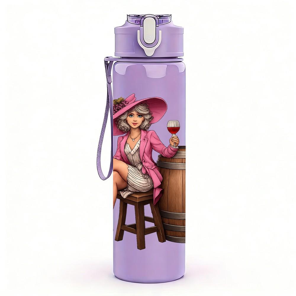 1PC Cowgirl Barrel Vintage Print 750ml Color Plastic Sports Water Bottle Leakproof Flip Straw Lid Suitable for Sports Office Home Use