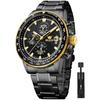 Orologio da polso OLEVS da uomo al quarzo elegante multifunzione acciaio inossidabile impermeabile luminoso data analogico maschile moda studente azienda uomo nero
