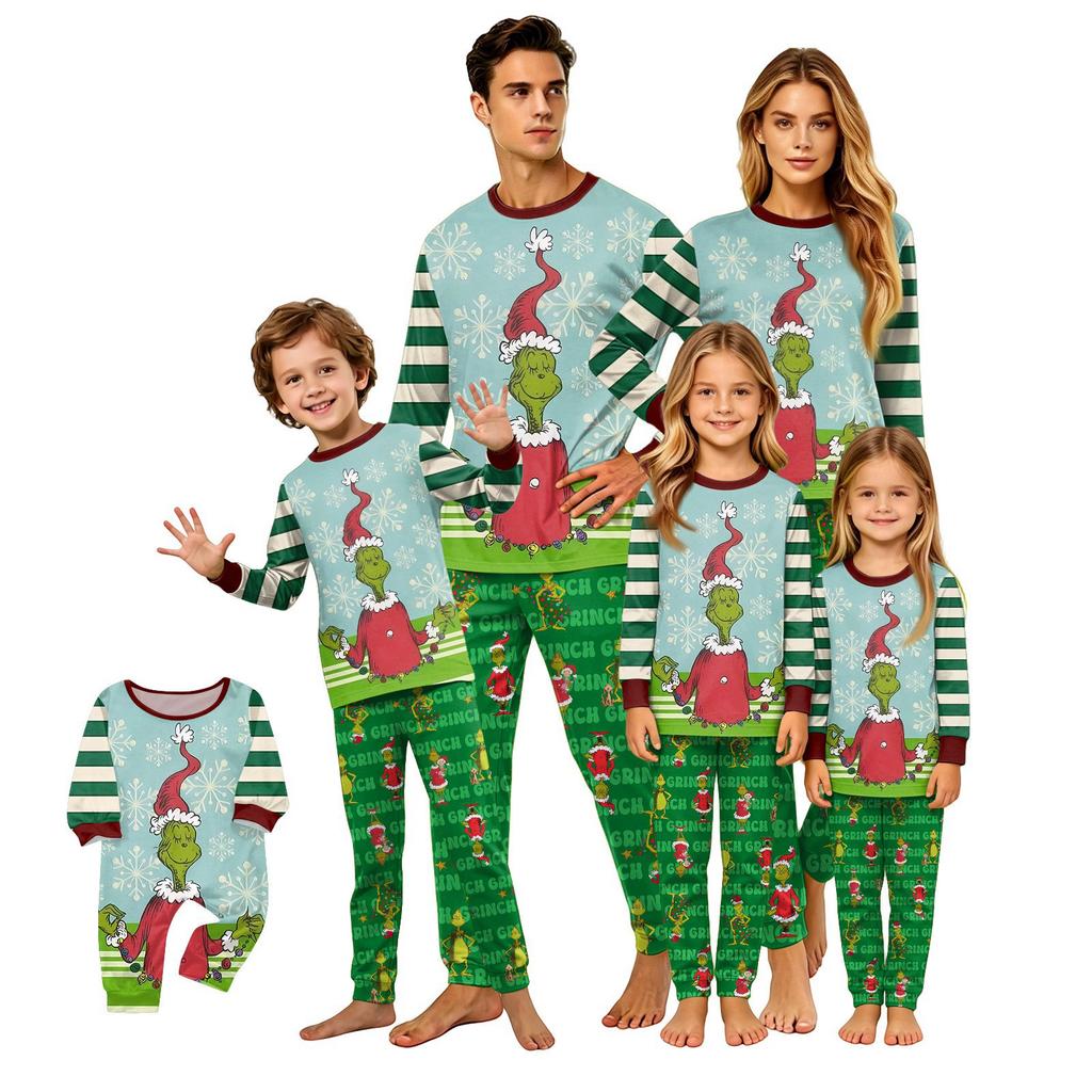 Familienpassendes Weihnachtspyjama-Set Langarm-Oberteil und Hose mit Aufdruck Nachtwäsche für Eltern und Kinder