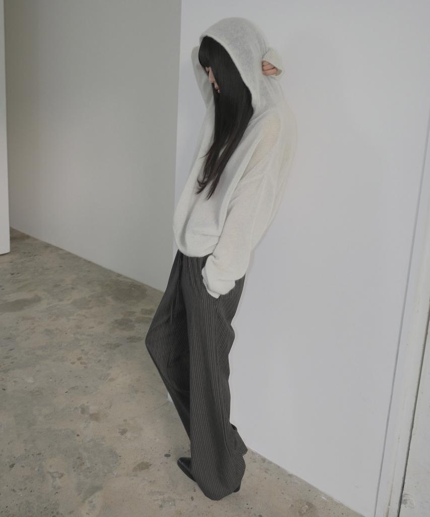 Mosyupamosyu See-Through Hooded Knit [Mint Gray]