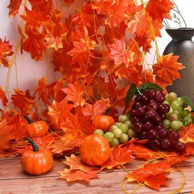 12 Pcs Silk Autumn Hanging Vines Fall Leaf Garland Artificial Maple Leaves Garland Red Ivy Garland for Home Wedding Party Garden Fireplace Decor