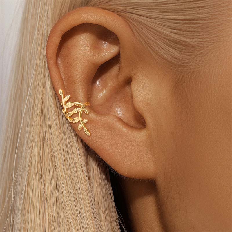 

1Pcs Fashion Gold Color Leaf Shaped Clip Earrings for Women Simple Metal Non-Piercing Cartilage Ear Cuffs Zircon Gift