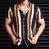 Summer Casual Mens Striped Short Sleeve Shirt Hawaiian Style