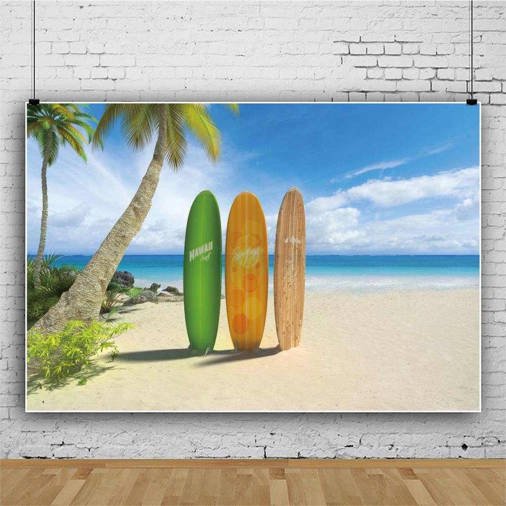 Summer Hawaii Beach Backdrop Tropical Flowers Aloha Luau Sea Surfboard Holiday Party Birthday Photography Background Decor Props