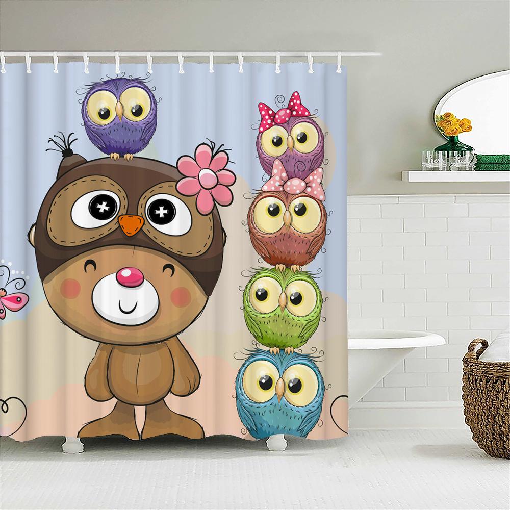 Cartoon Lovely Printed Fabric Shower Curtains Cute Rabbit Animal Bath Screen Waterproof Products Bathroom Decor With Hooks
