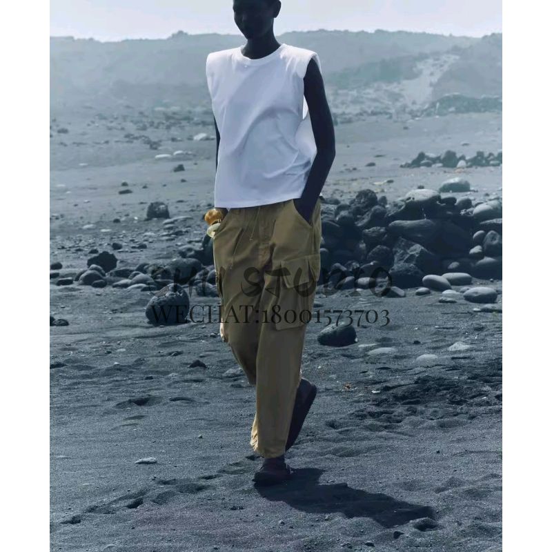 Spring New Women's Clothing Fashion Trendy Cool Easiest for Match Round Neck Sleeveless Padded Shoulder Decorative T-shirt 0858030 0858034