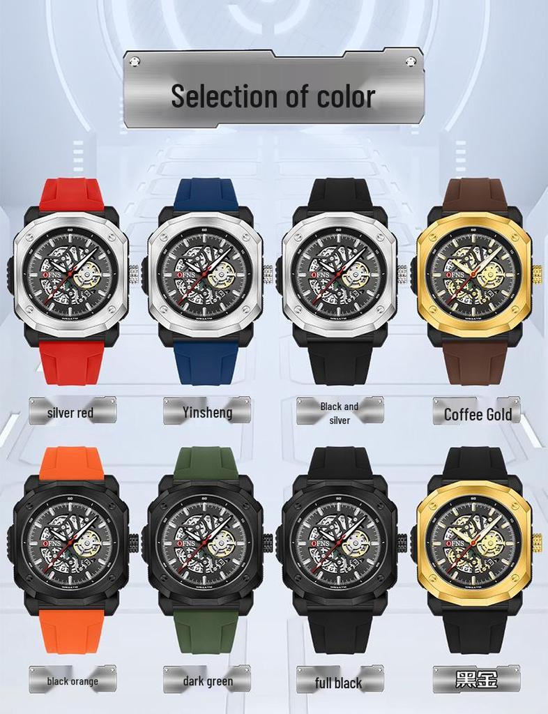 Oufanni Men's Waterproof Luminous Skeleton Quartz Wristwatch with Calendar