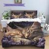 Maine Coon and Flowers Pattern Bedding Home Decoration Birthday Gift (1 * Duvet Cover + 2 * Pillowcase, Without Core)