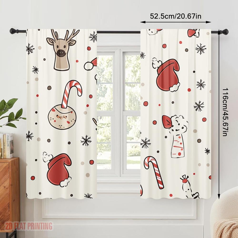 2Pcs,2D Plane Printing Curtain Fabric Christmas Cute Festive Gifts (2) Versatile Fabric (Without Rod) Decorations Inside Use For