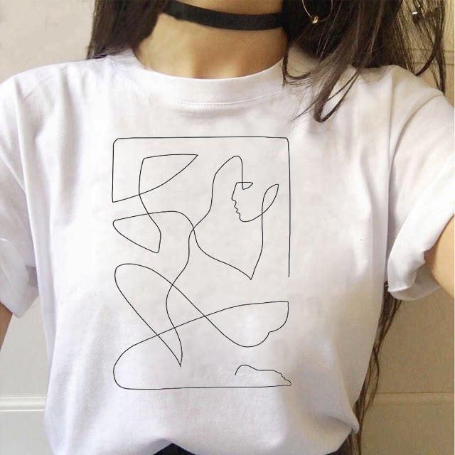 Minimalist Art Line Face European and American Pure Cotton Printed Unisexs and Womens Fashion Tshirt New Personalized Tshirt