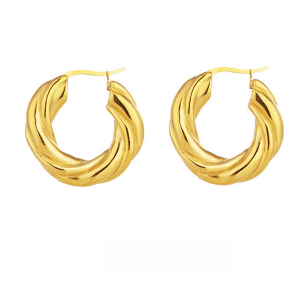 High Luxury Hepburn Style Retro Minimalist Design Fashionable Gold Twist Woven Thick Ring Ring Earrings