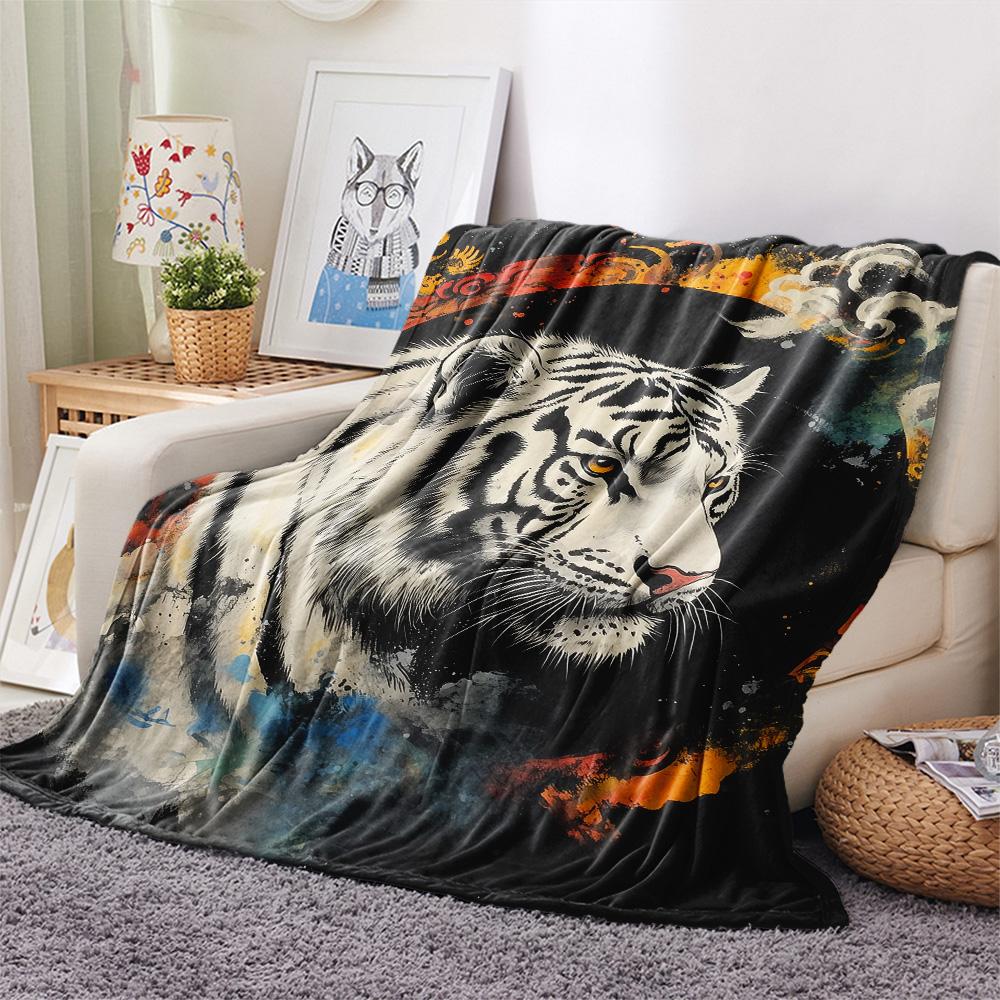 White Tiger  Print Flannel Blanket, High quality Comfortable for All Seasons, Home Decor, Warmth and Comfort