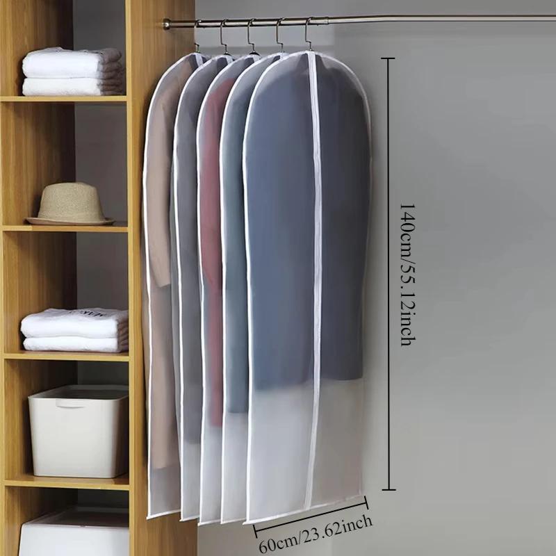 5PCS Waterproof Dustproof Hanging Clothes Bag Clothes Dust Cover with Zipper Suit Coat Jacket Transparent Storage Bag