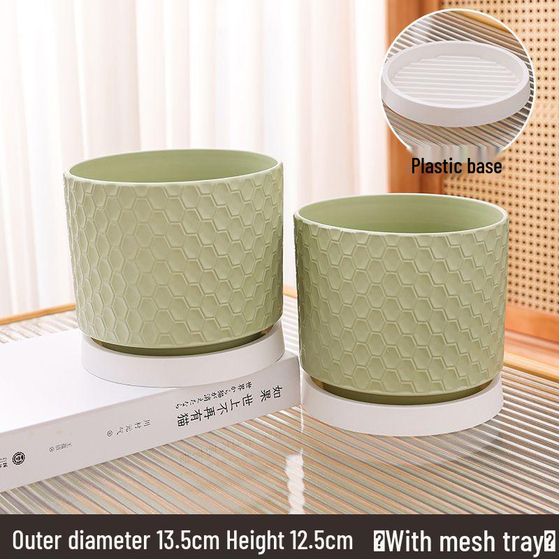 Elegant Large Ceramic Flower Pot with Saucer for Home - Light Luxury Style Ideal for Orchids, Succulents, and Green Plants