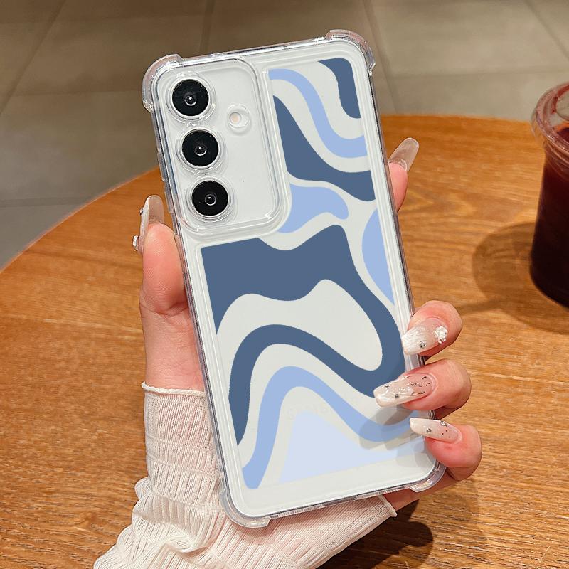 

Прозрачный противоударный чехол с цветной полосой для Samsung S25 Ultra S24 FE S23 S22 A56 A36 A16 A55 A35 Тонкий прозрачный мягкий силиконовый чехол для телефона с защитой от падений Samsung S24 FE синий