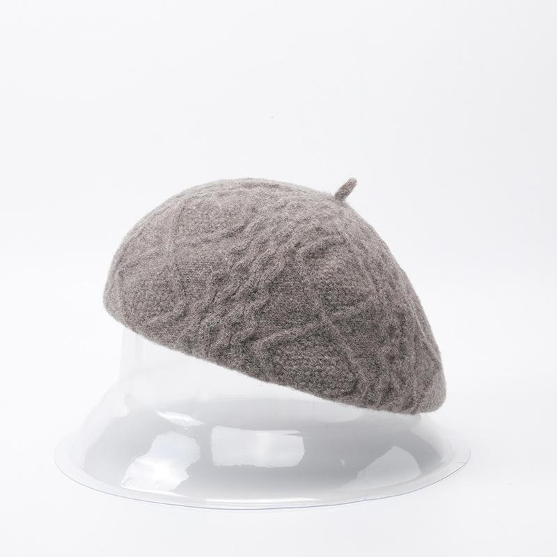Romantic wool knit hat, thickened thermal casual beret autumn and winter gray black wool hat