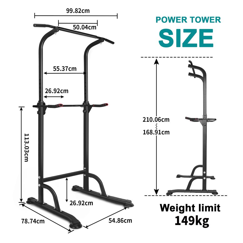 Sport Power Tower Adjustable Dip Station & Pull Up Bar - 149kg Capacity, Height Adjustment (168.91 -210.06cm)