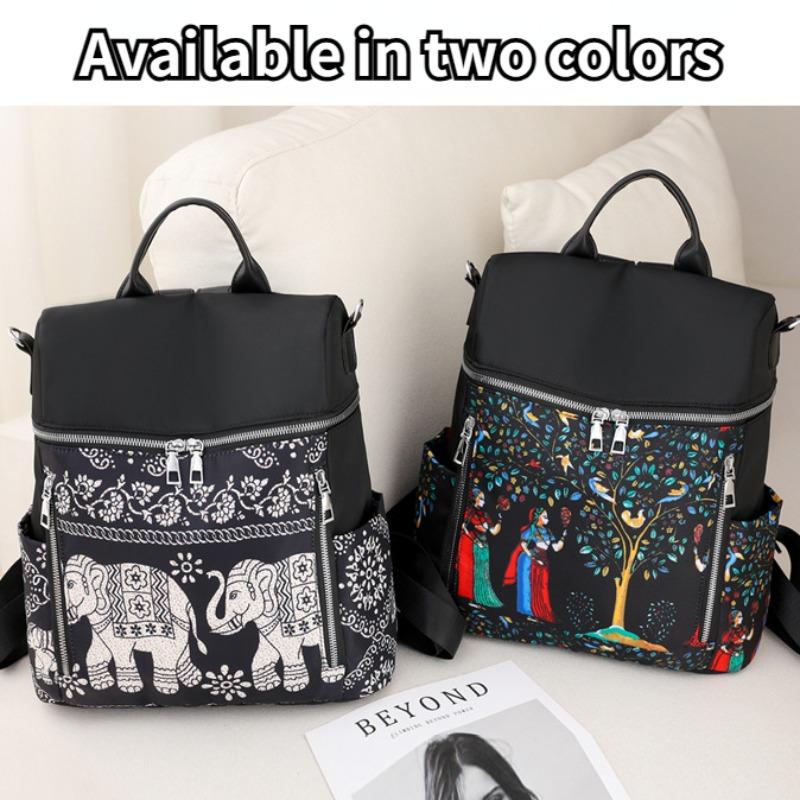 Látkový batoh Oxford pro ženy Nová ležérní multifunkční taška Etnický styl Studentský batoh s potiskem slonů