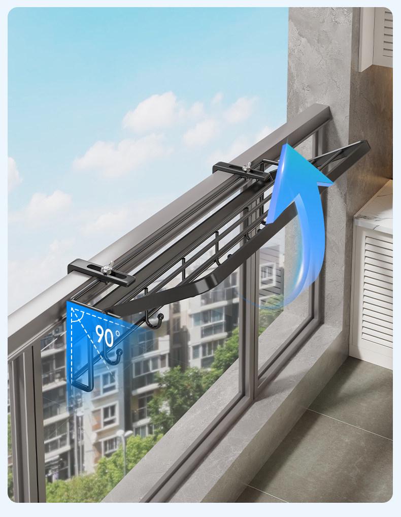 Hochhaus Balkon Wäscheständer mit Kleiderstange und Diebstahlschutz für Fenster