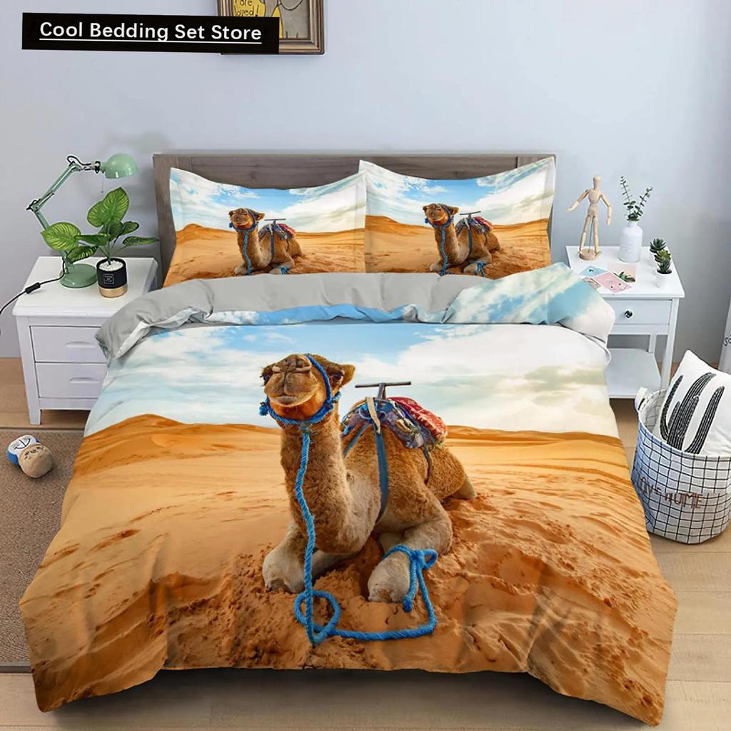 Comforter 3D Desert Camel King Queen Size Brown Animal Bedding Set Kids Teens Adults Cute Wildlife Soft Polyester
