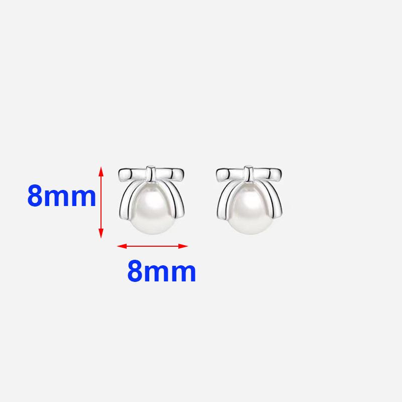 Real 925 Silver Bowknot Pearl Mini Stud Earrings For Women Party Classic Fine Jewelry Small Niche Accessories