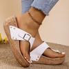 Fashion Summer Slippers for Women Thick Bottom Clip Toe Rhinestone Metal Button Female Flip Flops Roman Style Wedge Heel Slides Shoes