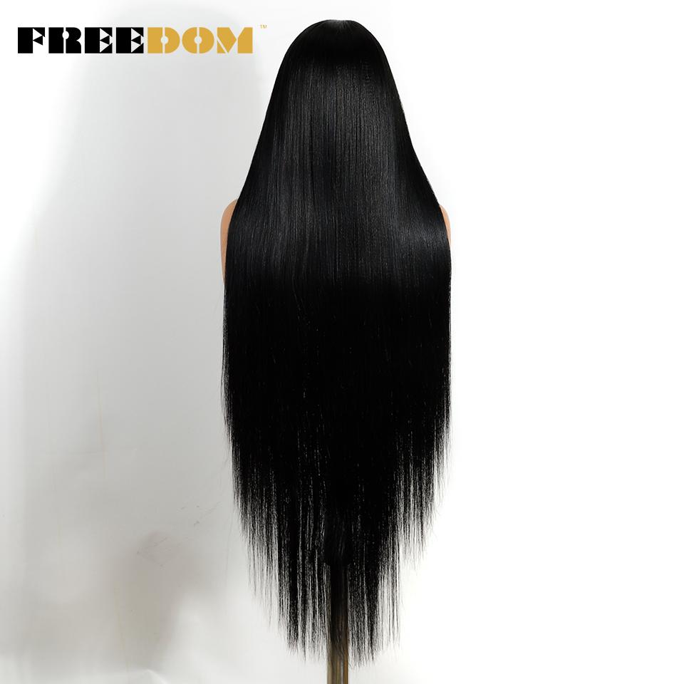 FREEDOM Long Straight Synthetic Lace Front Wigs For Women 38 Inch Soft 13X4 Free Part Black Hair Lace Frontal Wig Pre Plucked