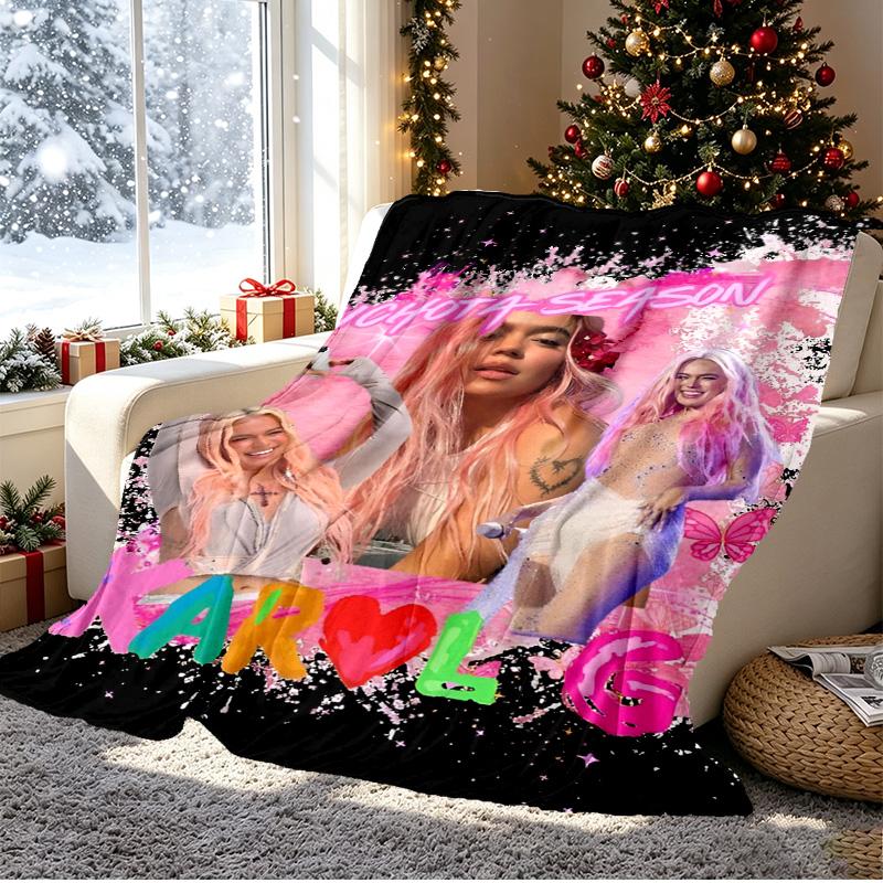Karol G Pattern Blanket for Home Decoration, Bed, Sofa, Car Travel, Camping, Suitable for All Seasons, Birthday Christmas Gift
