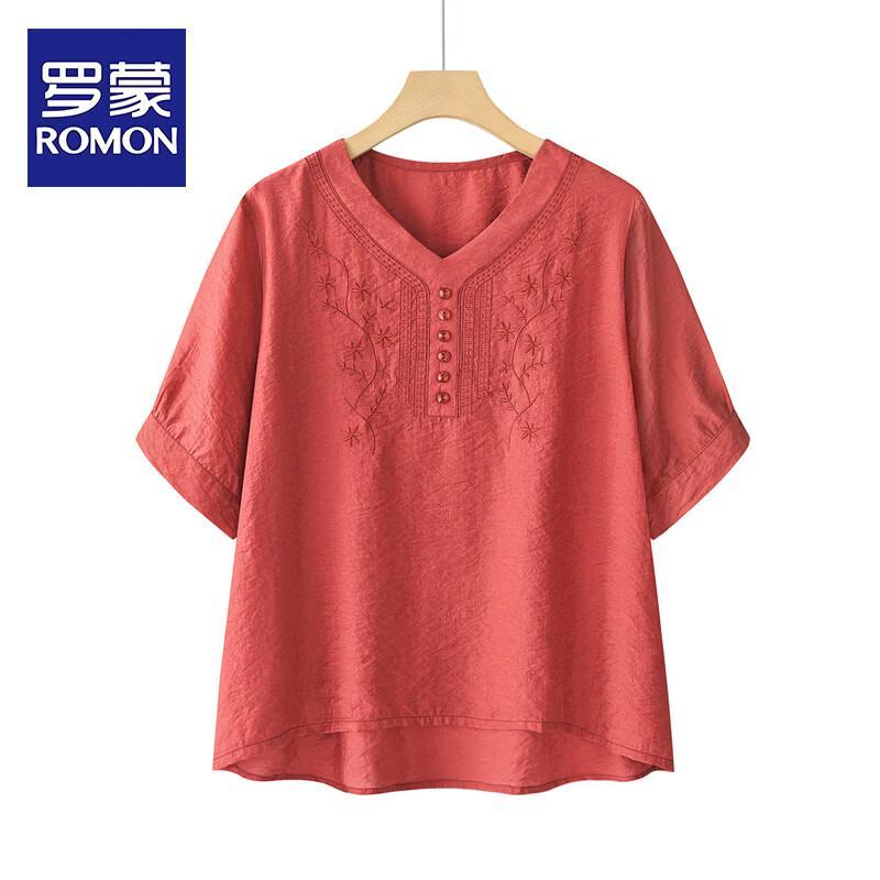 ROMON Stylish Summer Loose T-Shirt for Middle-Aged Women 5XL