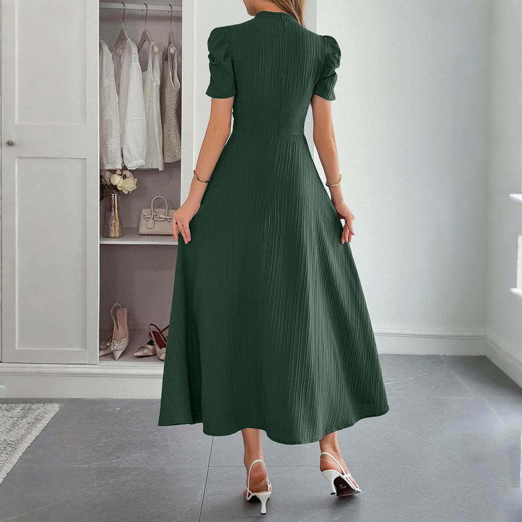 European and American Elegant Vacation Style Puffed-sleeve Cinched-waist Long Dress Women's Wear 2025
