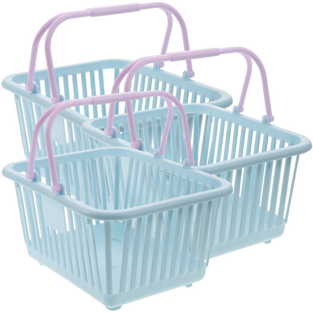 3 Pezzi Piccolo Cesto Portaoggetti in Plastica con Manici Portatile Leggero Design Aperto per Bagno Cucina Dispensa Camera da Letto Lavanderia