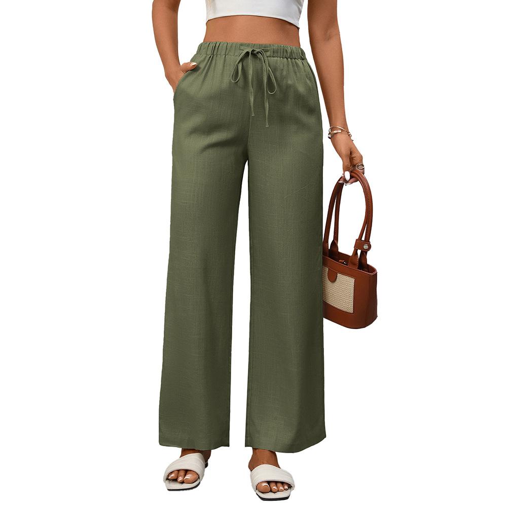 Independent Station Women's Solid Color Loose High Waist Wide Leg Cotton and Linen Trousers for Women