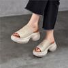 Johnature Women's Thick Soled High-heeled Peep Toed Slippers Genuine Leather Platform Sandals