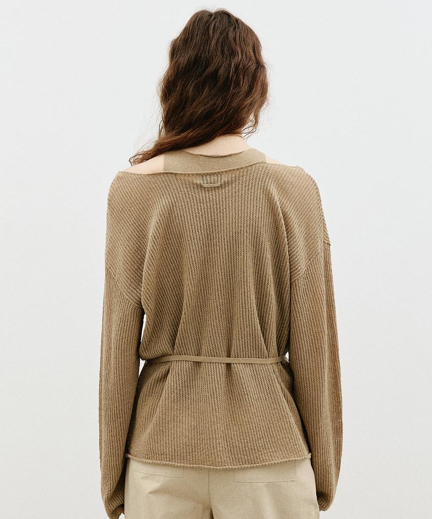 ARTID Linen Oversized Layered Knit Set_Khaki