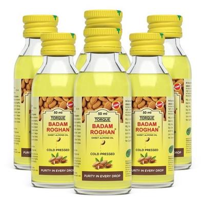 Torque Badam Roghan Oil | 100% Pure, Cold Pressed & Sweet Almond Oil | For Glowing Skin & Hair Growth | Natural Almond Oil 50ml (Pack Of 6)